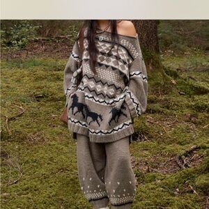 FP Amazing dupe from Altar’d Stare Off-the-Shoulder Patterned Sweater